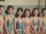 山形県　水泳部女子　集合写真　#部活　#水泳部　#競泳水着　#AI美少女　　
