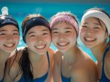 秋田県　水泳部女子　集合写真　#部活　#水泳部　#競泳水着　#AI美少女　　